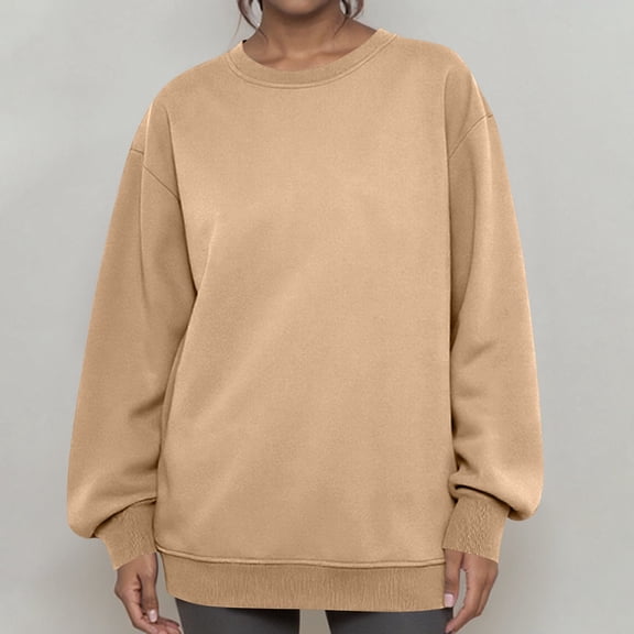 Lumtrix Oversized Sweatshirts for Women No Hood Crewneck Loose Fit Fleece Pullover Tops Fashion Fall Clothes 2026 Camel L