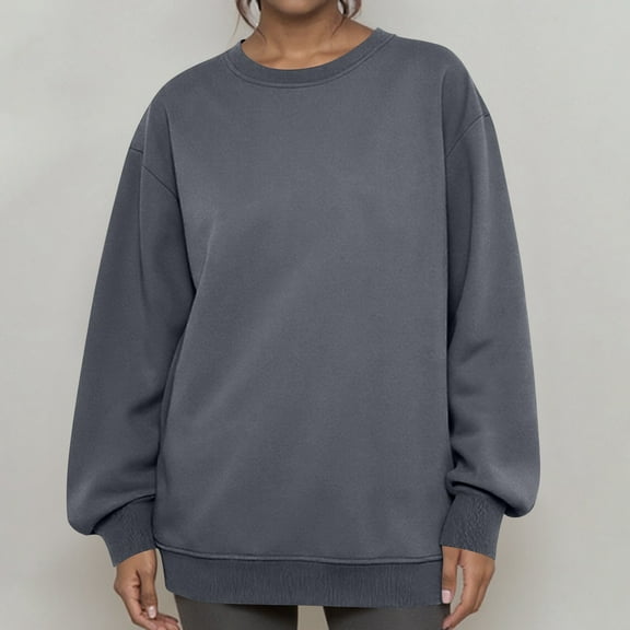 Lumtrix Oversized Sweatshirts for Women No Hood Crewneck Loose Fit Fleece Pullover Tops Fashion Fall Clothes 2026 Dark Gray 2XL