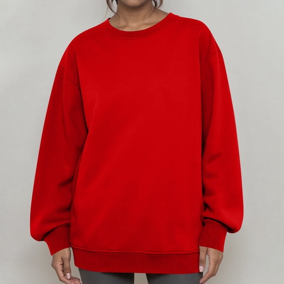 Lumtrix Oversized Sweatshirts for Women No Hood Crewneck Loose Fit Fleece Pullover Tops Fashion Fall Clothes 2026 Red XL