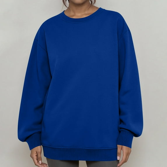 Lumtrix Oversized Sweatshirts for Women No Hood Crewneck Loose Fit Fleece Pullover Tops Fashion Fall Clothes 2026 Royal Blue M