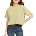 thumbnail image 1 of Lumtrix Girls Summer Crop Tops Kids Fashion Oversized Crew Neck Cropped Short Sleeve T Shirts Basic Tees Size 2-14 Years Beige 120, 1 of 6