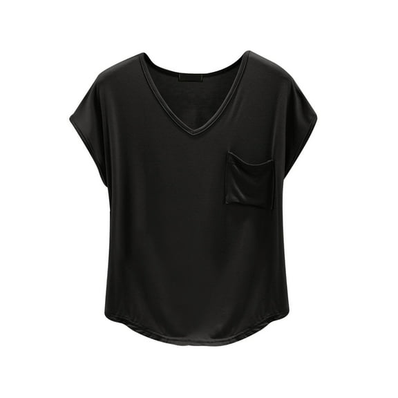 Lumtrix Pajama Tops Women Cap Short Sleeve Loose Fit Sleep Shirts Summer Casual Lightweight Breathable Lounge Blouse Black M