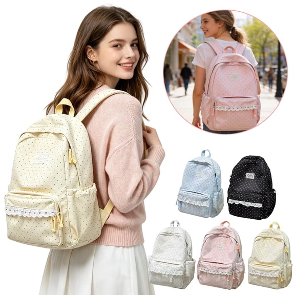 Lumtrix Polka Dot Backpacks Cute Backpack With Lace Coquette Aesthetic Backpack Large Laptop Daypack For Classes Travel D