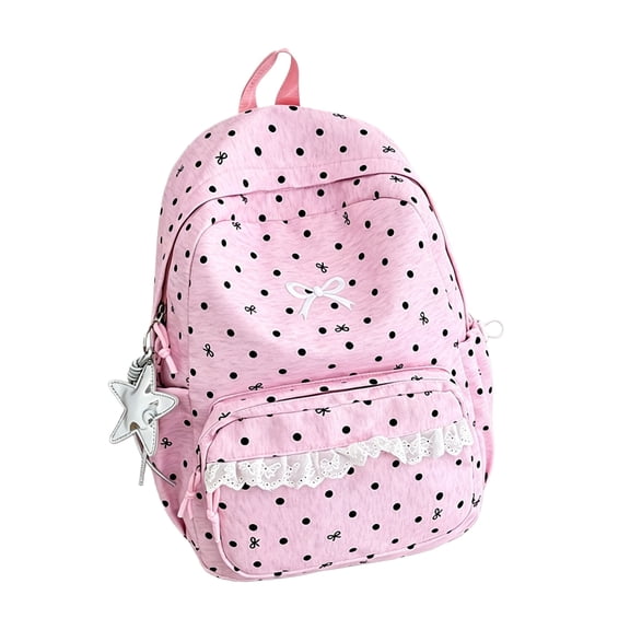 Lumtrix Polka Dot Backpacks Cute Lace Backpack Aesthetic Backpack Large Daypack for Classes Travel(no pendant) Pink
