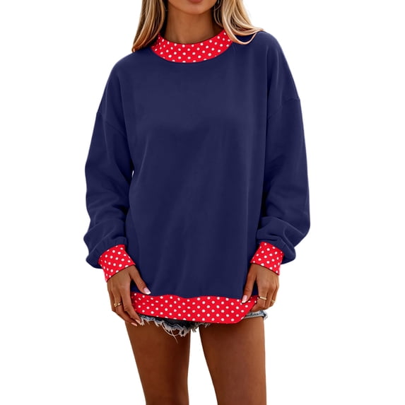 Lumtrix Polka Dot Mock Neck Sweatshirt Women Oversized Cute Fall Baggy Sweatshirt Casual Long Sleeve Pullovers Navy L