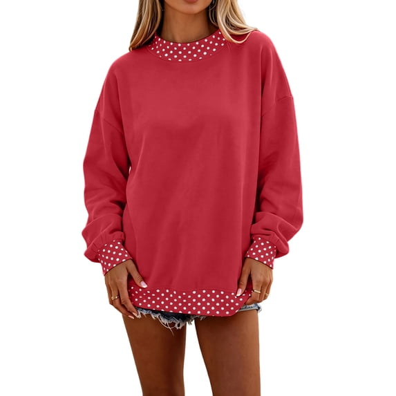 Lumtrix Polka Dot Mock Neck Sweatshirt Women Oversized Cute Fall Baggy Sweatshirt Casual Long Sleeve Pullovers Watermelon Red 2XL