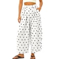 thumbnail image 1 of Lumtrix Polka Dot Pants For Women 2026 Summer Boho Beach Elastic Waist Wide Leg Palazzo Cotton Linen Barrel Pant With Pockets White S, 1 of 4