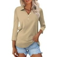 thumbnail image 1 of Lumtrix Polo Shirts For Women 3/4 Sleeve Tops Golf Tees 4-Button Collared Shirt Casual Business Work Blouses Khaki 3XL, 1 of 5