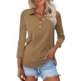 thumbnail image 1 of Lumtrix Polo Shirts For Women 3/4 Sleeve Tops Golf Tees 4-Button Collared Shirt Casual Business Work Blouses Light Brown M, 1 of 5