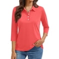 thumbnail image 1 of Lumtrix Polo Shirts For Women 3/4 Sleeve Tops Golf Tees 5-Button Collared Work Blouse Business Casual Blouse Watermelon Red 3XL, 1 of 5