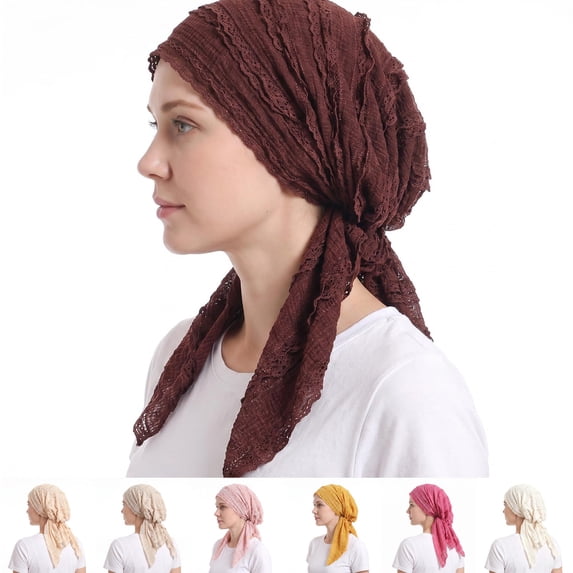 Lumtrix Pre Tied Headscarf For Women,Chemo Headwrap Slip On Turbans Soft Hats Chemo Beanie Coverings Scarves Hair Loss Head Skull Cap Coffee
