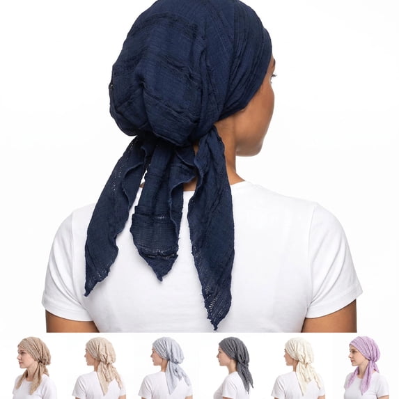 Lumtrix Pre Tied Headscarf For Women,Chemo Headwrap Slip On Turbans Soft Hats Chemo Beanie Coverings Scarves Hair Loss Head Skull Cap Navy