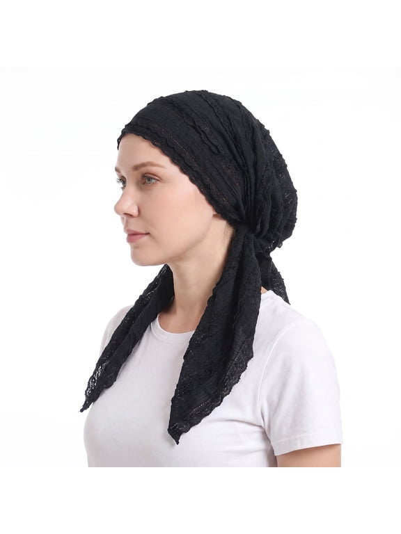 Pre-Tied Headwear For Women Headwrap Scarf Slip On Turbans Soft Coverings Scarves Lightweight Hair Skull Black One Size