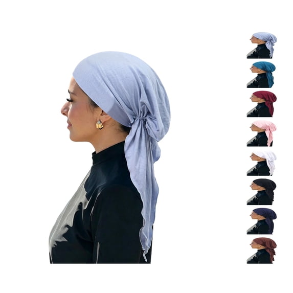 Lumtrix Pre-Tied Headwrap for Women Slip On Turban Cancer Head Scarf Sleep Hair Cover Bandana Cap Light Blue One Size