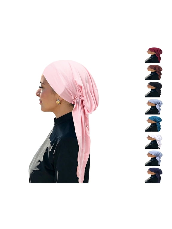 Pre-Tied Headwrap for Women Slip On Turban Cancer Head Scarf Sleep Hair Cover Bandana Cap Light pink One Size