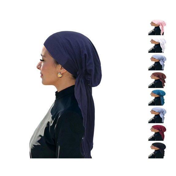 Lumtrix Pre-Tied Headwrap for Women Slip On Turban Cancer Head Scarf Sleep Hair Cover Bandana Cap Navy One Size