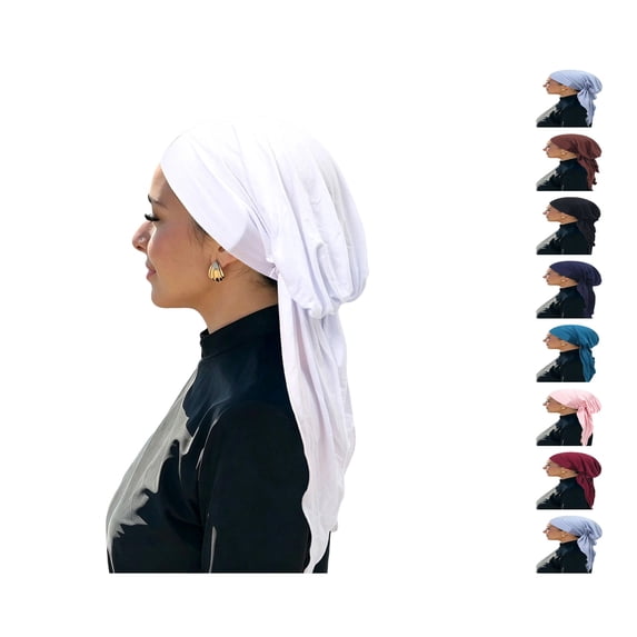 Lumtrix Pre-Tied Headwrap for Women Slip On Turban Cancer Head Scarf Sleep Hair Cover Bandana Cap White One Size