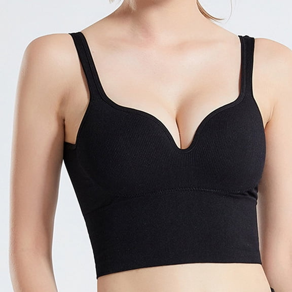 Lumtrix Push Up Wireless Deep V Bra Supportive Seamless Bra Shaping Longline Solid Color Bralettes Black L