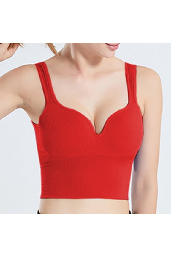 Push Up Wireless Deep V Bra Supportive Seamless Bra Shaping Longline Solid Color Bralettes Red L