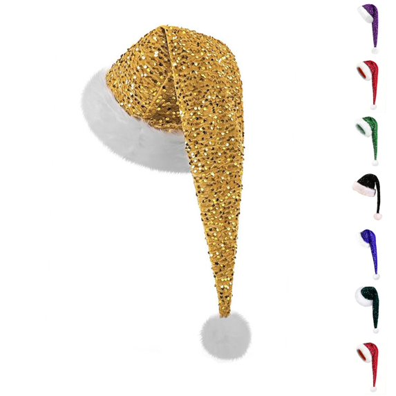 Lumtrix Santa Hat For Adults, Long Sequin Christmas Hats For Women Or Men Xmas Holiday Hat For Santa Costume Supplies Gold One size