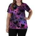 thumbnail image 1 of Lumtrix Scrubs Tops for Women Short Sleeve V Neck Cute Valentine's Day Printed shirt Side Slit Plus Size Uniform with Pockets Dark Purple 3XL, 1 of 5