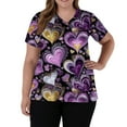thumbnail image 1 of Lumtrix Scrubs Tops for Women Short Sleeve V Neck Cute Valentine's Day Printed shirt Side Slit Plus Size Uniform with Pockets Light Purple S, 1 of 5