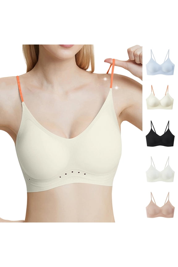 Seamless Jelly Bras for Women Spaghetti Wireless Bralette Comfortable Soft Everyday Sleep Bras Orange 34