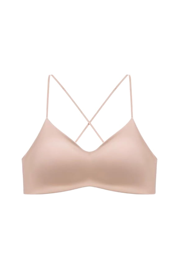 Seamless V-Neck Women Sports Bras Thin Straps Cross Back Wireless Workout Yoga Bras For Small Chests Complexion 38