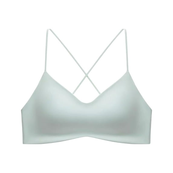 Lumtrix Seamless V-Neck Women Sports Bras Thin Straps Cross Back Wireless Workout Yoga Bras For Small Chests Mint Green 36