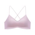 thumbnail image 1 of Lumtrix Seamless V-Neck Women Sports Bras Thin Straps Cross Back Wireless Workout Yoga Bras For Small Chests Pink 32, 1 of 4