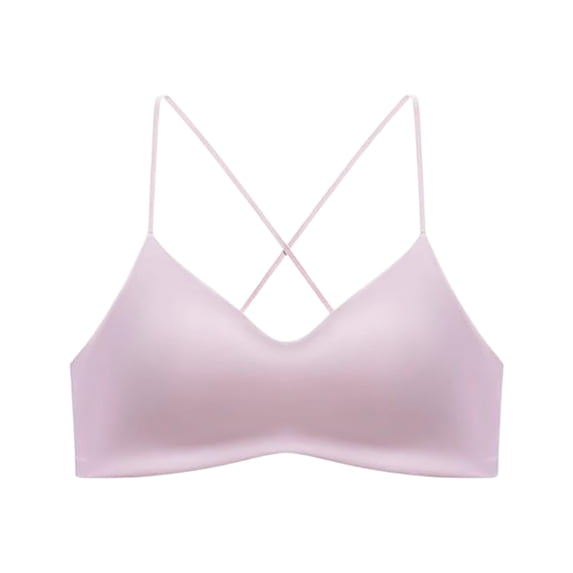 Lumtrix Seamless V-Neck Women Sports Bras Thin Straps Cross Back Wireless Workout Yoga Bras For Small Chests Pink 32