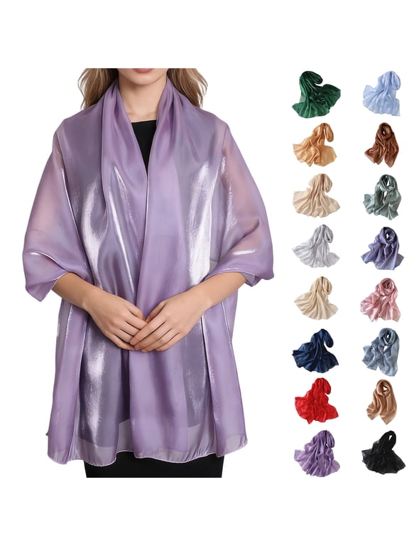 Sheer Shawl for Women 78 In Long Silky Solid Color Wrap Lightweight Dress Party Scarf Light Blue One Size