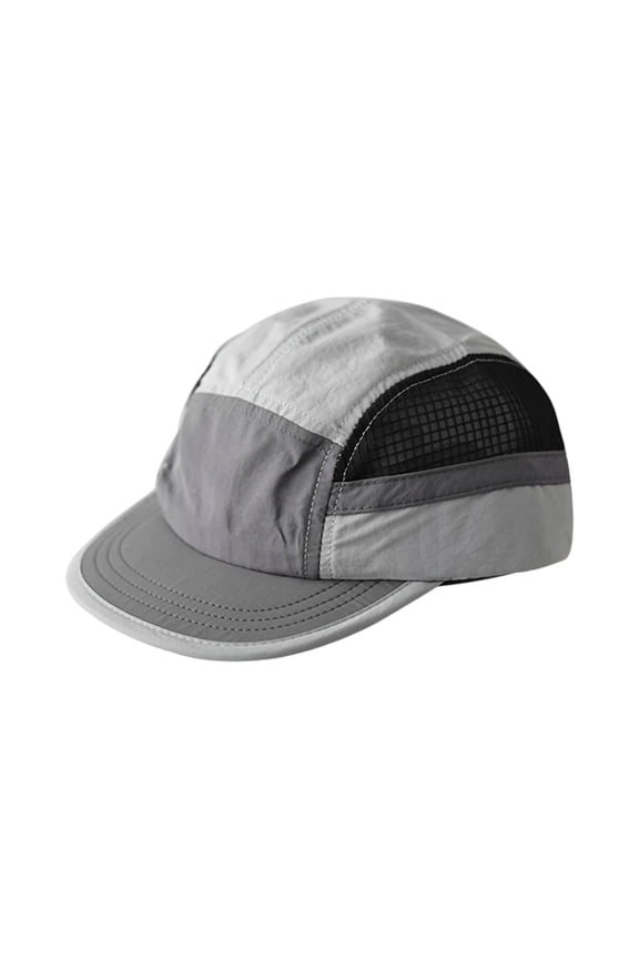 Short Brim Mesh Hat 5 Panel Flat Bill Hats Lightweight Breathable Block Mesh Baseball Caps Gray One Size
