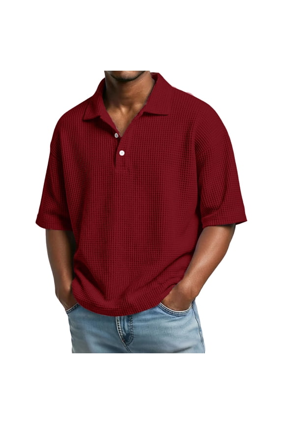 Short Sleeve Polo Shirts For Men Big And Tall Golf Shirt Casual Collared Lightweight T Shirts Waffle Knit Tops Wine M