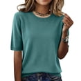 thumbnail image 1 of Lumtrix Short Sleeve Sweater For Women Crew Neck Lightweight Sweaters Spring Summer Business Casual Basic Tops Cyan M, 1 of 7