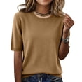 thumbnail image 1 of Lumtrix Short Sleeve Sweater For Women Crew Neck Lightweight Sweaters Spring Summer Business Casual Basic Tops Gold XL, 1 of 7