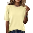 thumbnail image 1 of Lumtrix Short Sleeve Sweater For Women Crew Neck Lightweight Sweatershirt Spring Summer Business Casual Basic Tops Yellow L, 1 of 7