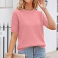 thumbnail image 1 of Lumtrix Short Sleeve Sweater for Women Round Neck Eyelet Knit Casual Work Tops Beach Fashion Vacation Spring Summer Clothes Pink XL, 1 of 6