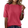 thumbnail image 1 of Lumtrix Short Sleeve Sweaters for Women Crew Neck Eyelet Knit Summer Tops 2026 Trendy Beach Vacation Clothes Business Casual Clothes Hot Pink M, 1 of 6