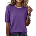 thumbnail image 1 of Lumtrix Short Sleeve Sweaters for Women Crew Neck Lightweight Blouse Spring Summer Business Casual Loose Tops Dark Purple M, 1 of 7