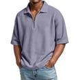 thumbnail image 1 of Lumtrix Short Sleeve Waffle Shirts For Men Quarter Zip Pullover Casual Slim Fit Stand Collar Polo Shirt Textured Knit Casual Tops Purple 2XL, 1 of 7