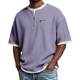 thumbnail image 1 of Lumtrix Short Sleeve Waffle Shirts for Men Spring Summer Quarter Zip Tops Casual Big and Tall Workout Pullover Purple M, 1 of 8