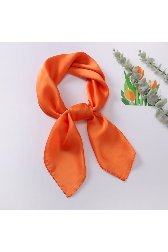 Silk Satin Scarf 27.5" Small Square Handkerchief Ribbon Neck Scarfs for Women Men Orange One Size