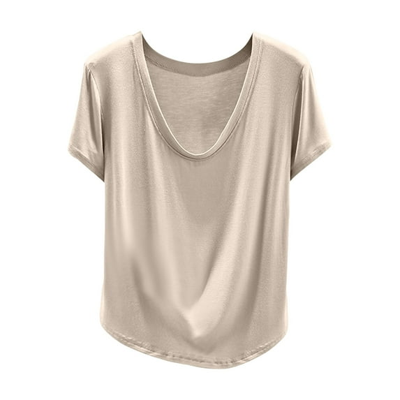 Lumtrix Sleep Shirts for Women - Pajama Tops for Women,Modal Scoop Neck Solid Color Pajamas Top Loungewear Beige L