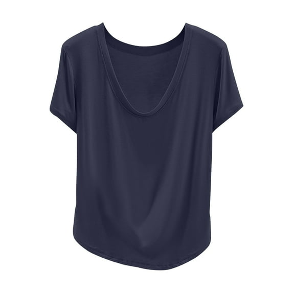 Lumtrix Sleep Shirts for Women - Pajama Tops for Women,Modal Scoop Neck Solid Color Pajamas Top Loungewear Dark Blue L