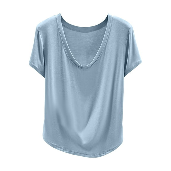 Lumtrix Sleep Shirts for Women - Pajama Tops for Women,Modal Scoop Neck Solid Color Pajamas Top Loungewear Light Blue M