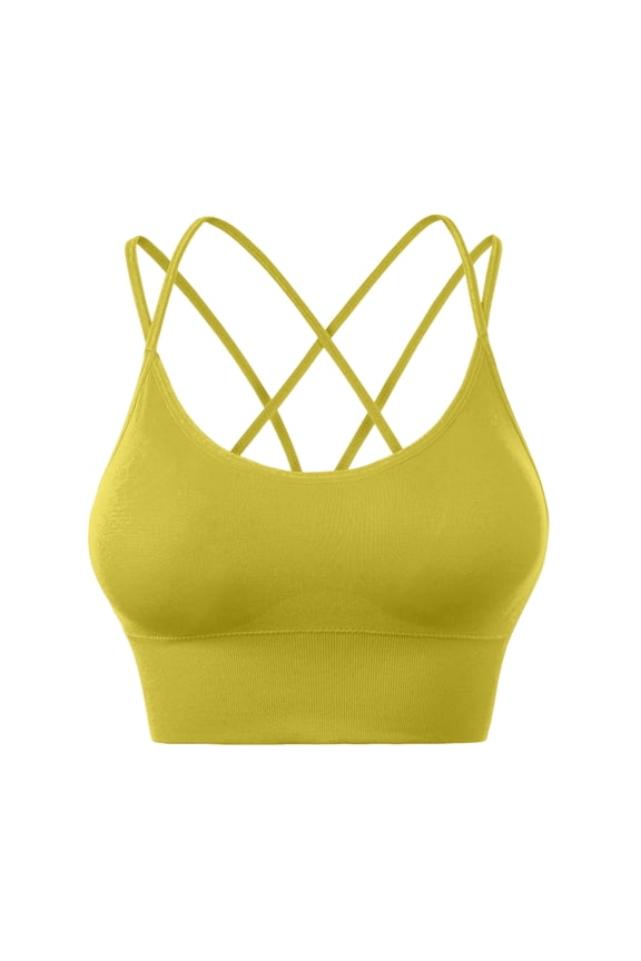 Sports Bras for Women Crew Neck Strappy Cross Back Sports Bra Medium Support Workout Yoga Bra Ginger 36