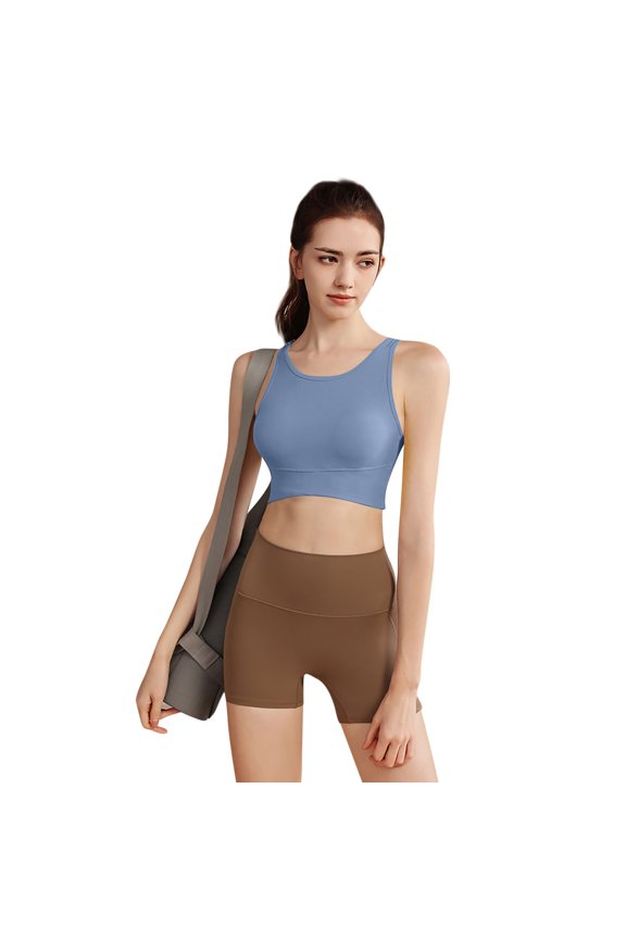 Sports Bras for Women Wide Strap Longline Workout Crop Tank Tops Wirefree Yoga Gym Full Coverage Bralette Blue 34