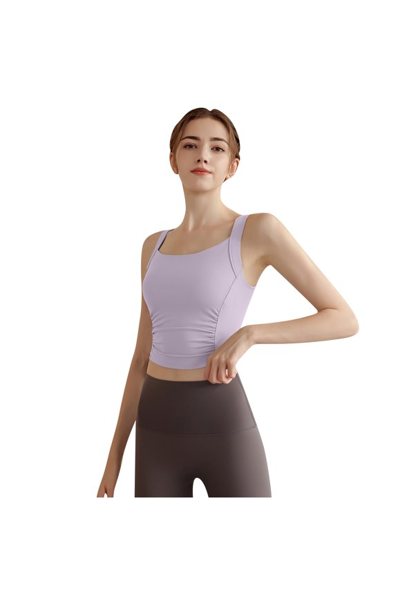 Square Neck Crop Tank Tops For Women -Wireless Comfortable Seamless Sleep Sports Bras Workout Longline Sports Bras Yoga Camisole Light Purple 36