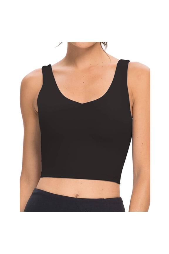 Square Neck Sport Bras for Women Workout Longline Full Coverage Bralettes Yoga Camisole Black M